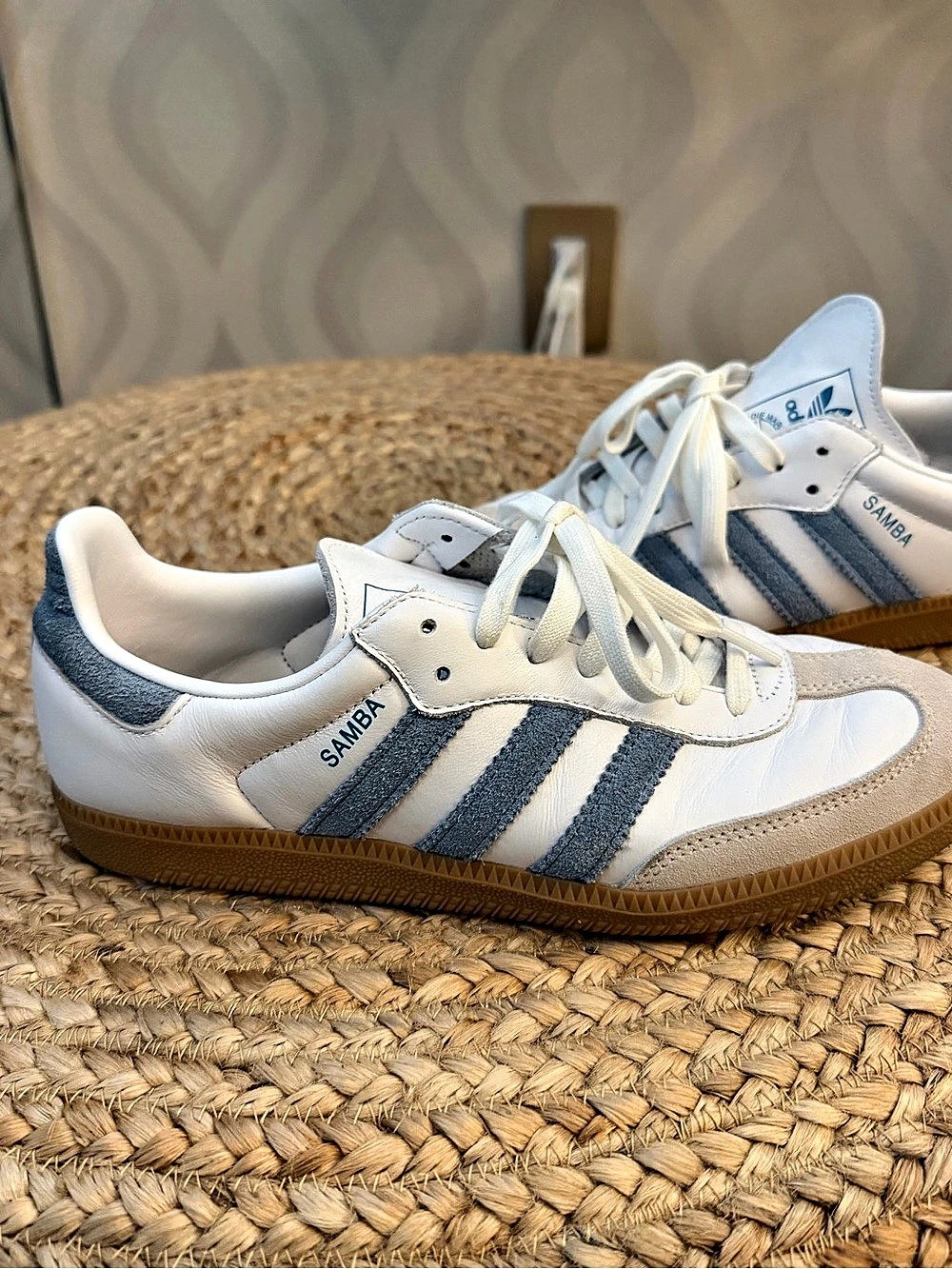 adidas Samba Sneakers in White & Blue